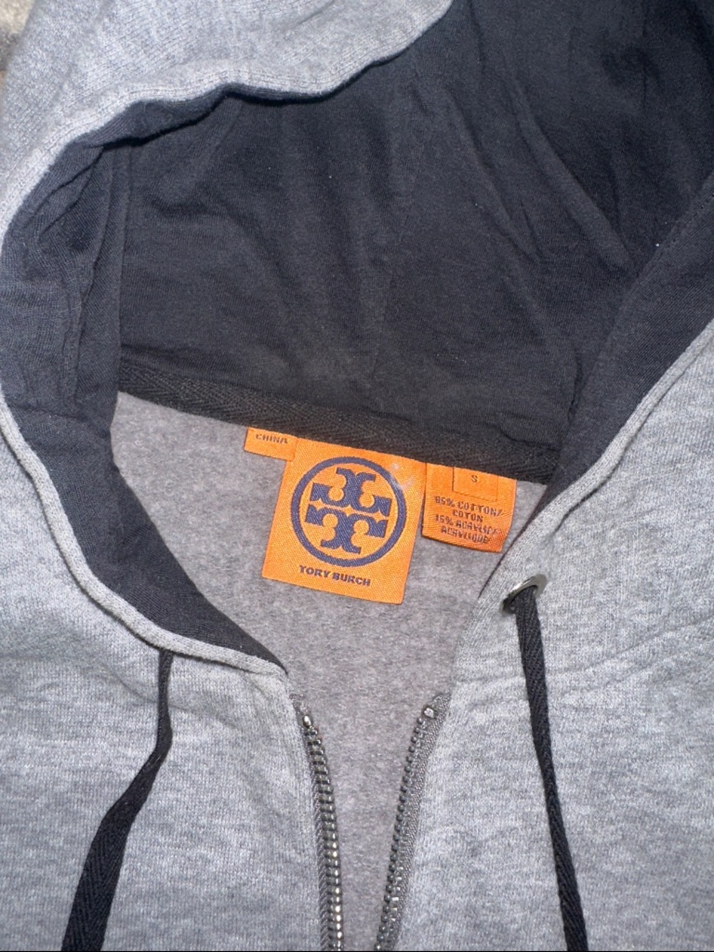 Tory Burch Heather Gray Hoodie with black Hood Lining size small - Picture 2 of 4
